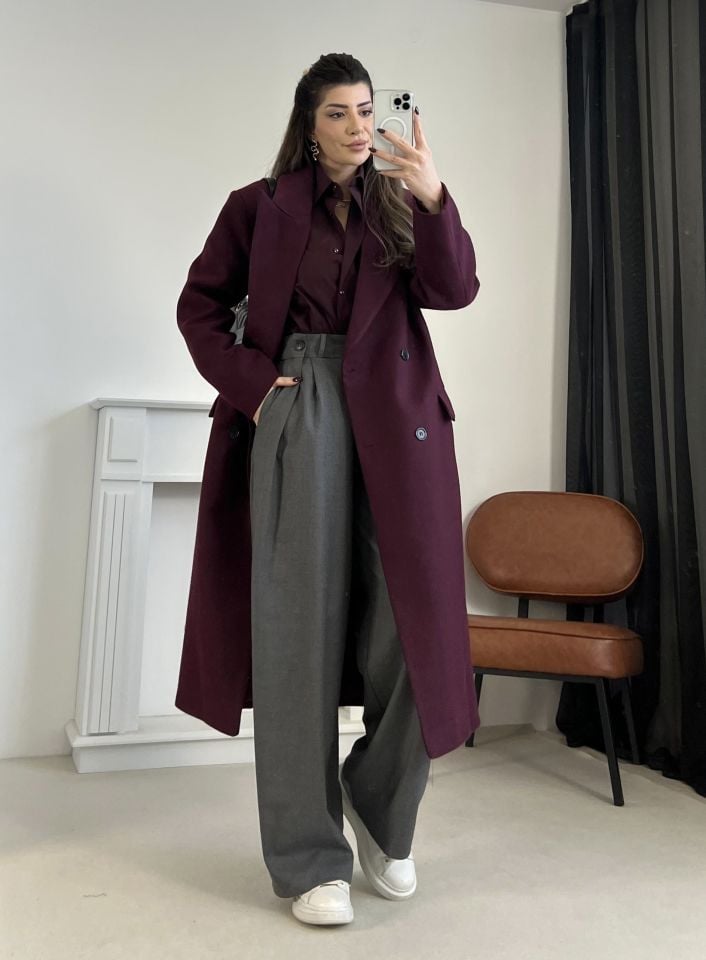 Bordo Kruvaze Yaka Premium Kaban