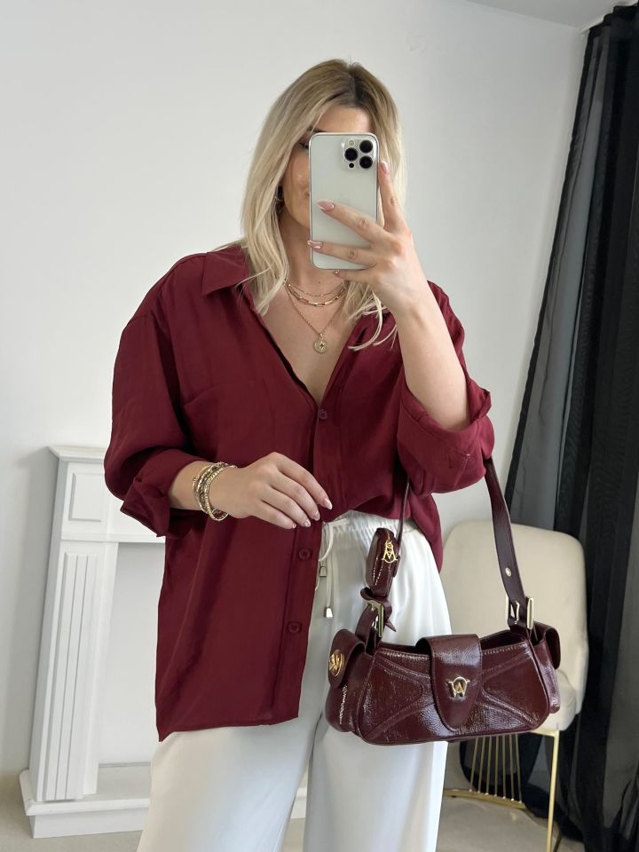 Bordo Oversize Tensel Gömlek
