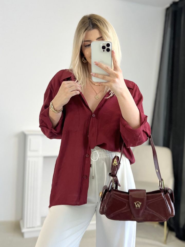 Bordo Oversize Tensel Gömlek