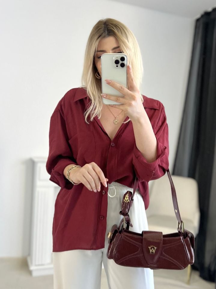 Bordo Oversize Tensel Gömlek