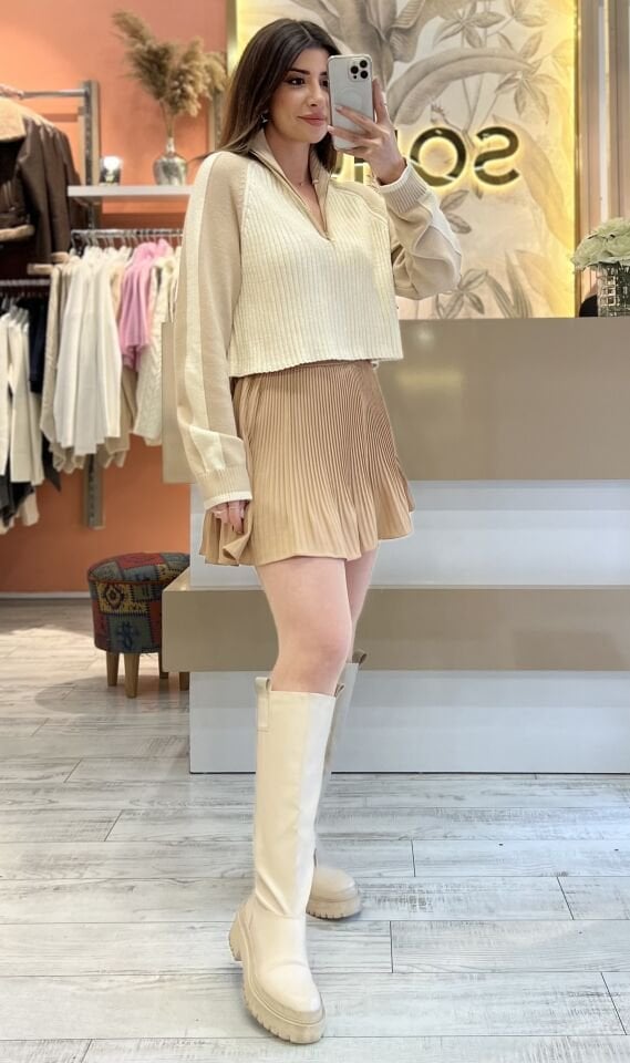 Camel Piliseli Şort Etek