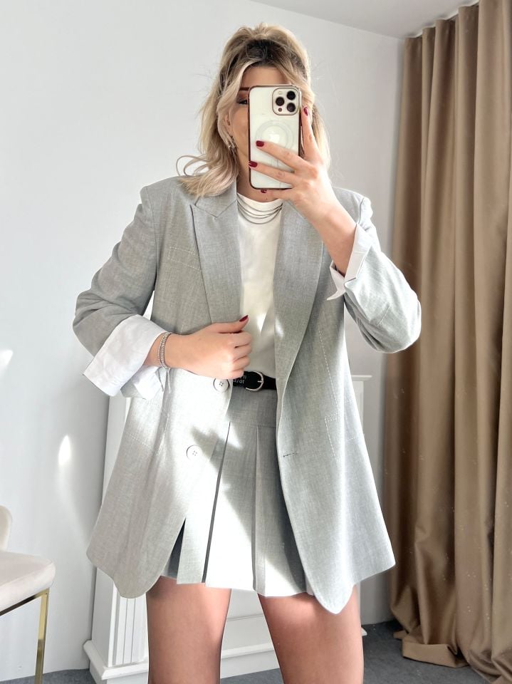 Gri Spor Dikiş Ve Kol Detay Blazer Ceket
