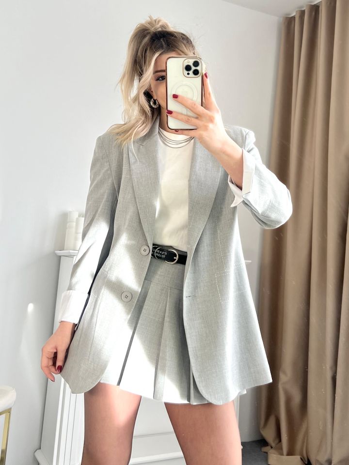 Gri Spor Dikiş Ve Kol Detay Blazer Ceket