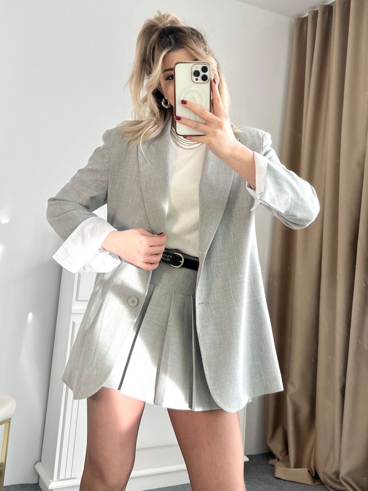 Gri Spor Dikiş Ve Kol Detay Blazer Ceket