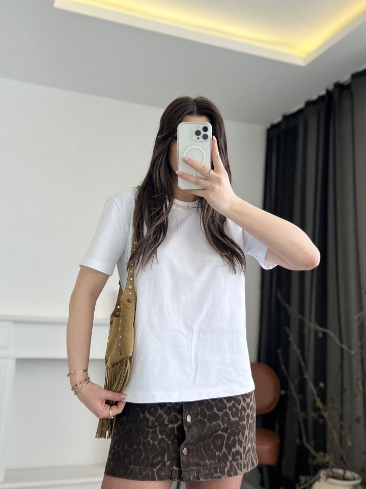 Basic Tok Dokulu Beyaz Tshirt