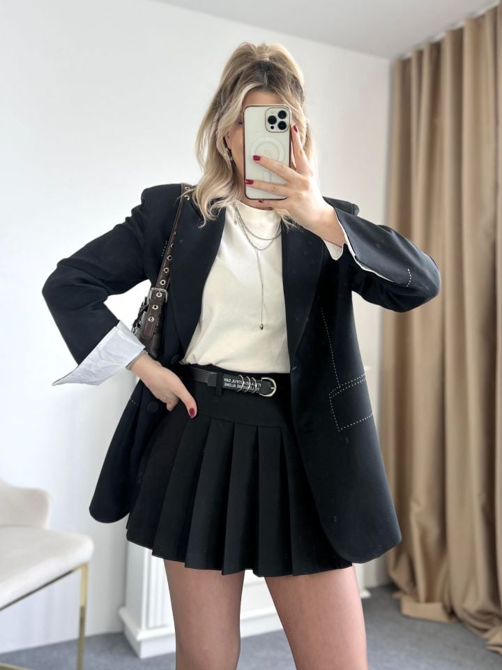Siyah Spor Dikiş Ve Kol Detay Blazer Ceket