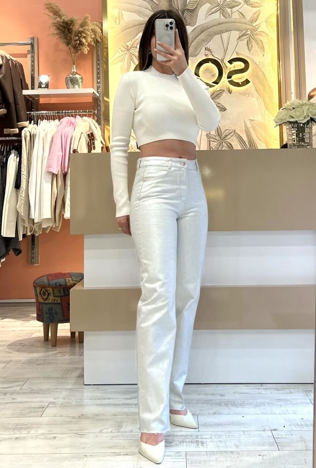 Gümüş Düz Kesim Jean Pantolon