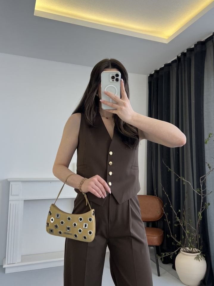 Kahve Premium Yelek Pantolon Takım