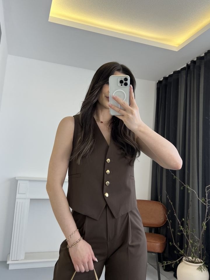 Kahve Premium Yelek Pantolon Takım