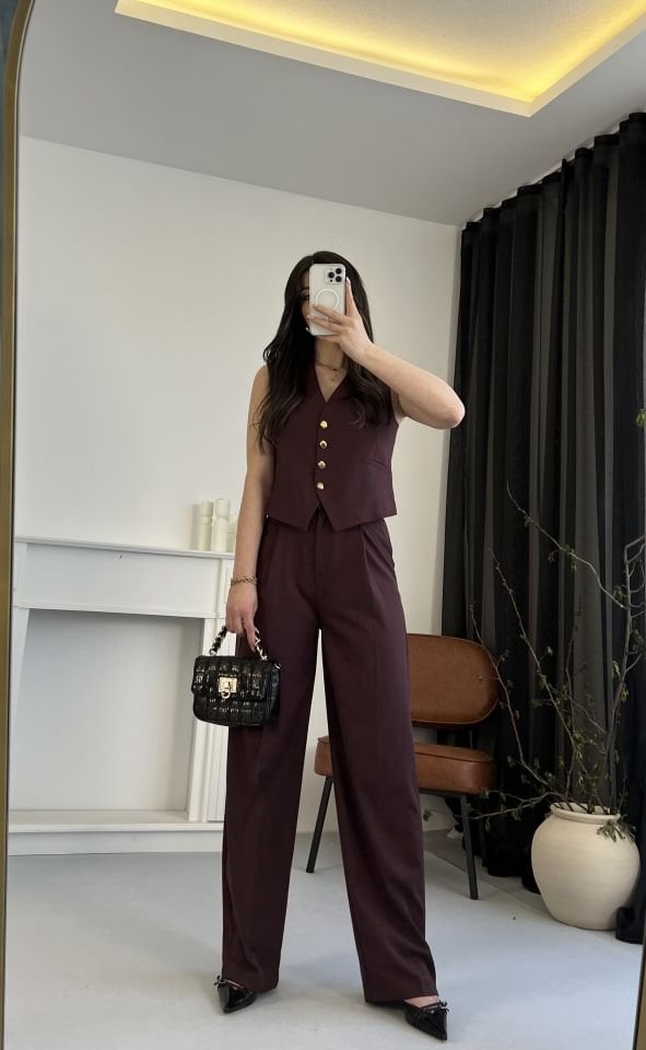 Mürdüm Premium Yelek Pantolon Takım