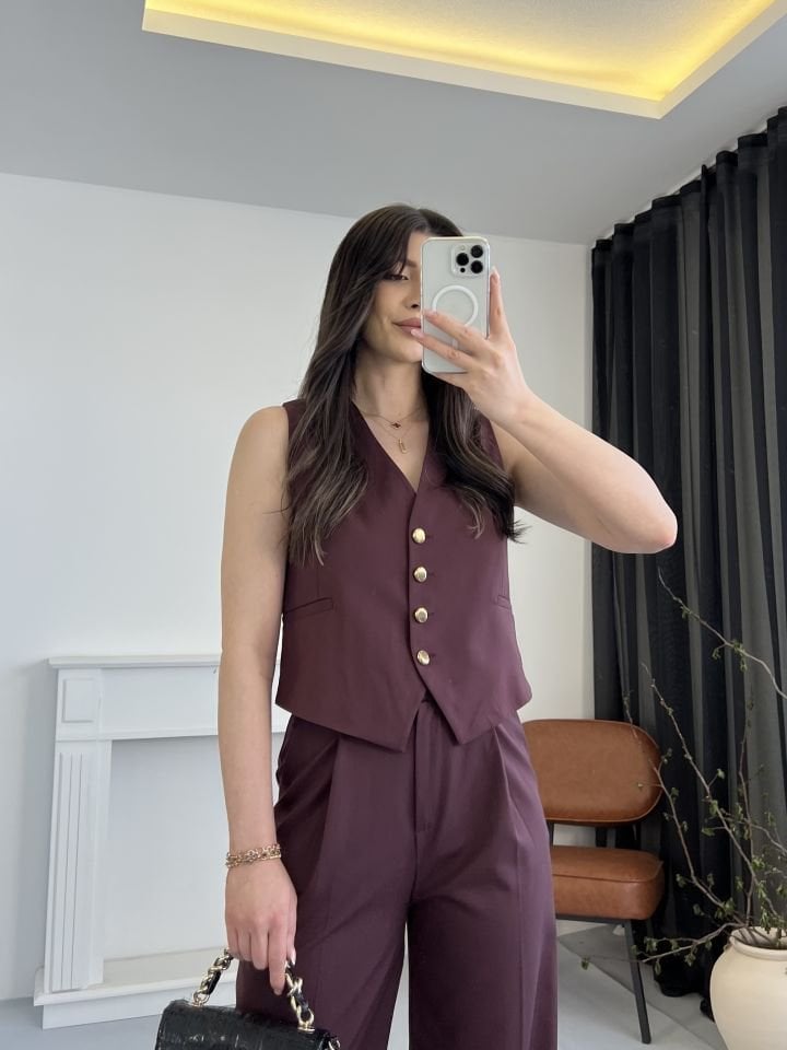 Mürdüm Premium Yelek Pantolon Takım