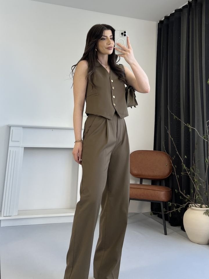 Haki Premium Yelek Pantolon Takım M