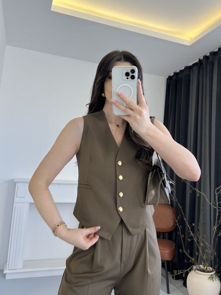 Haki Premium Yelek Pantolon Takım M