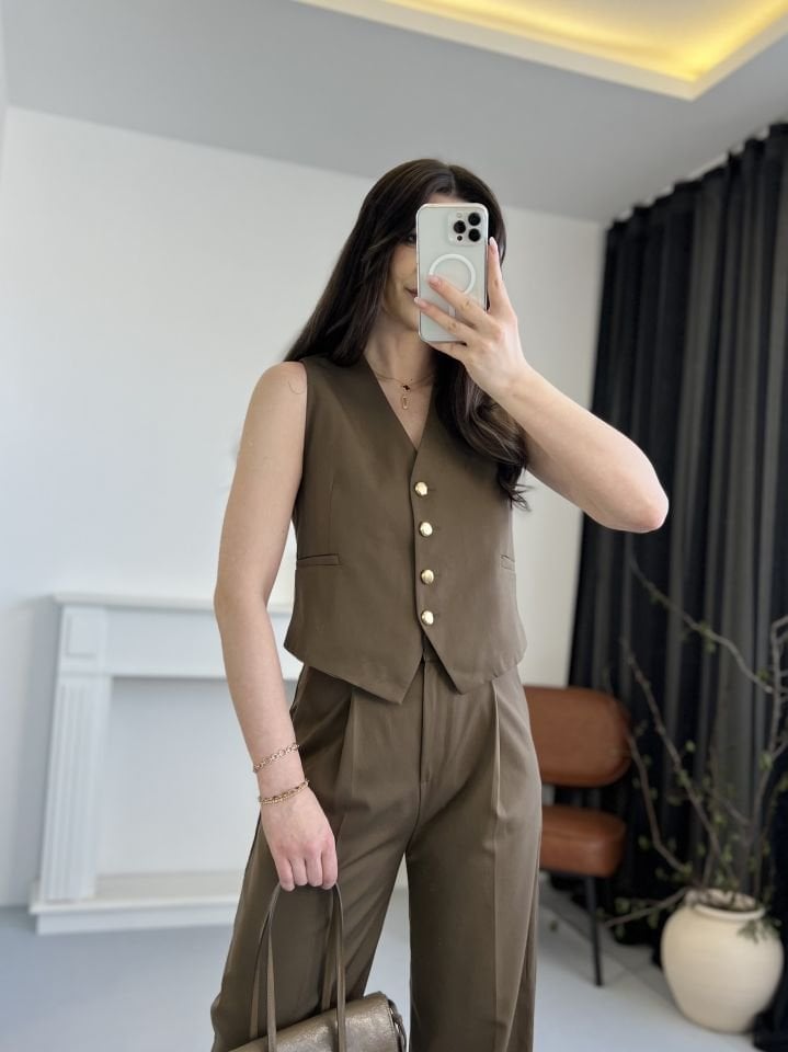 Haki Premium Yelek Pantolon Takım M