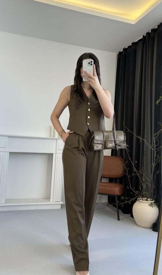 Haki Premium Yelek Pantolon Takım M