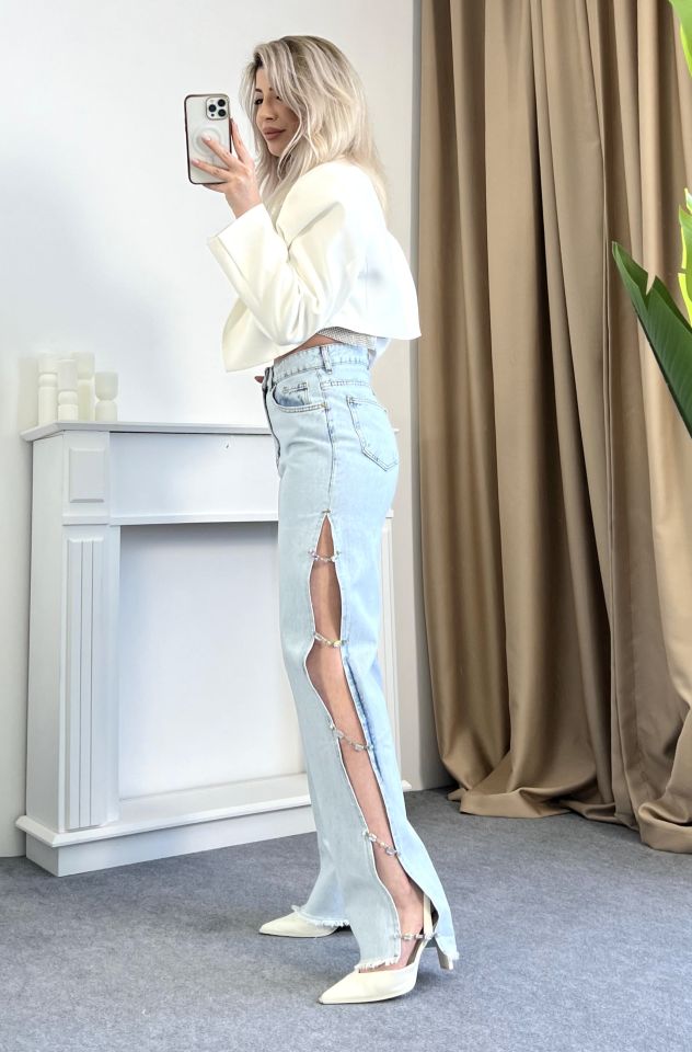 Yanları Taşlı Tasarım Jean