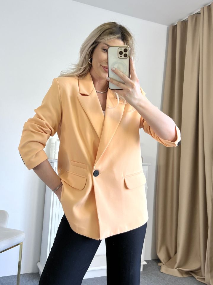 Kavun İçi Tek Düğme Kruvaze Blazer Ceket