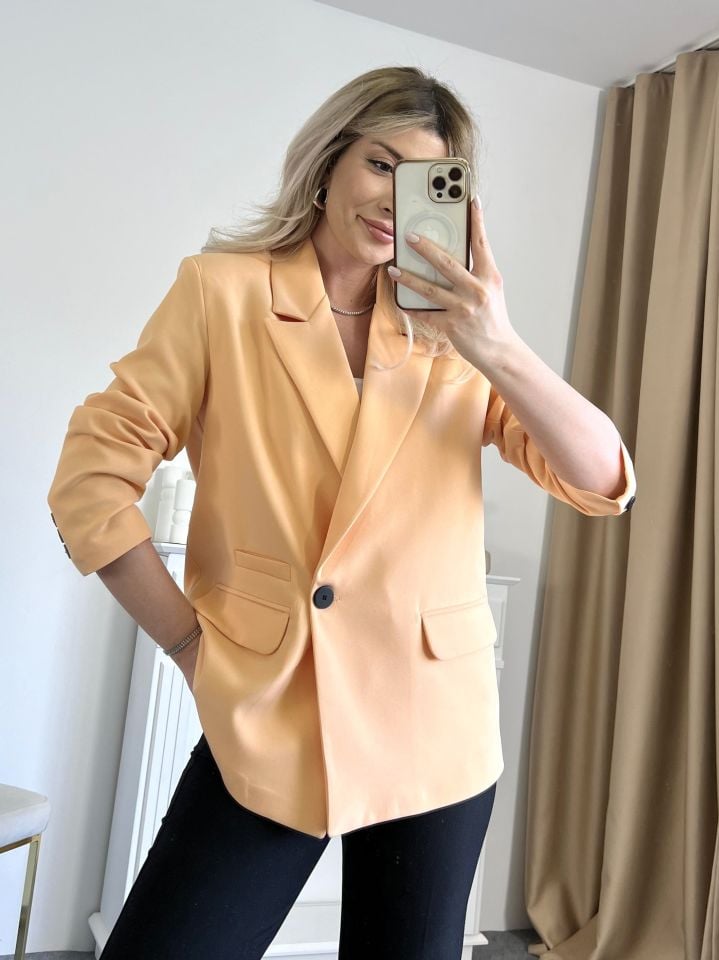 Kavun İçi Tek Düğme Kruvaze Blazer Ceket
