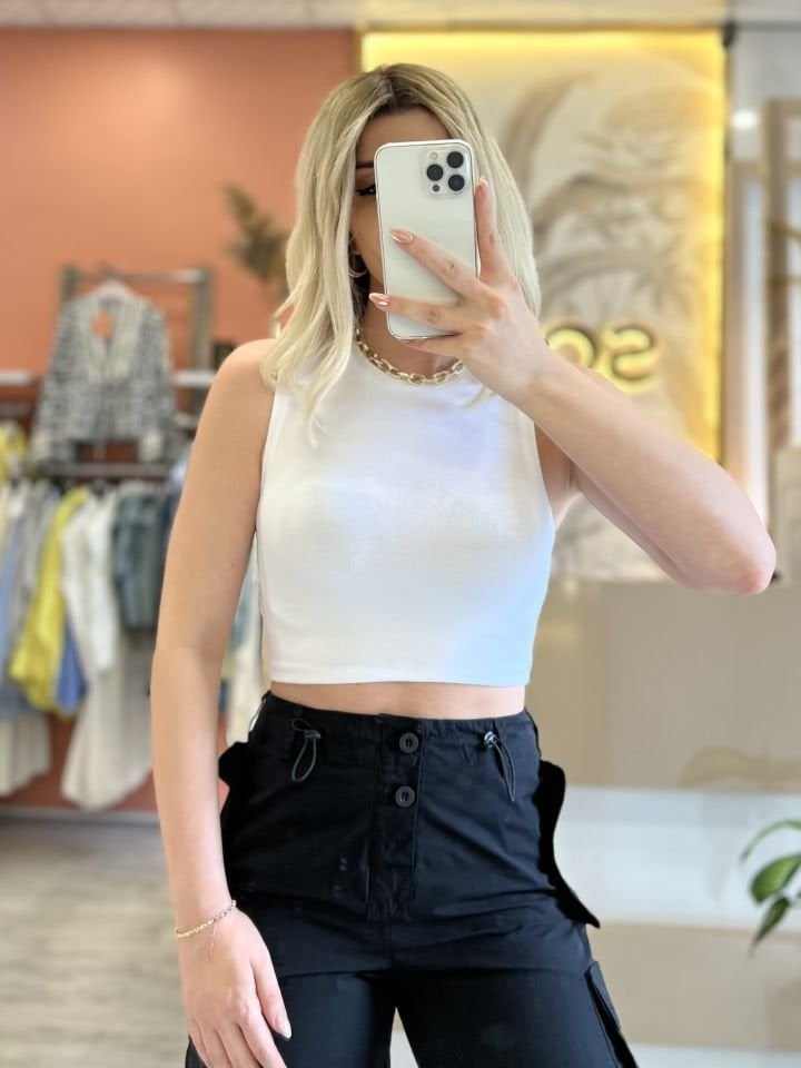 Beyaz Sıfır Kol Crop