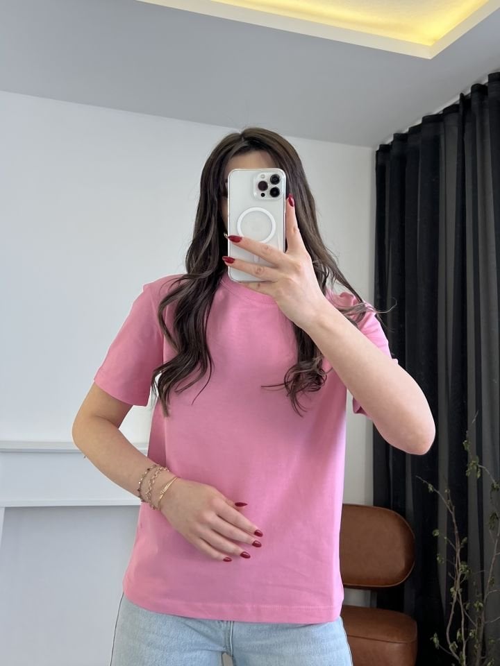 Tok Dokulu Pembe Tshirt