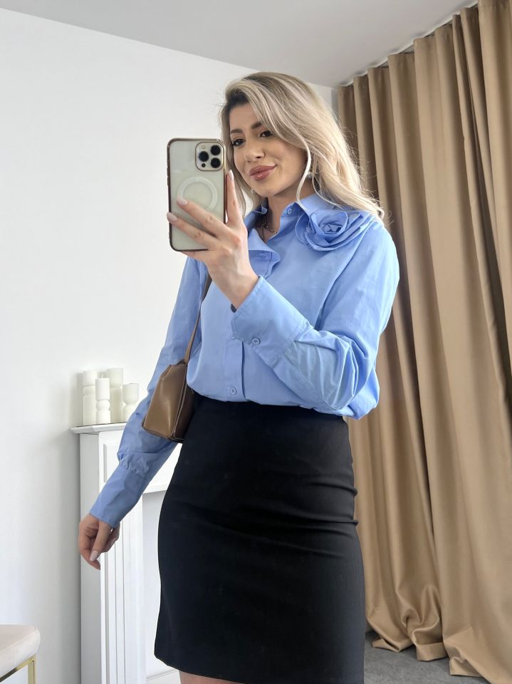 Mavi Gül Detay Poplin Gömlek