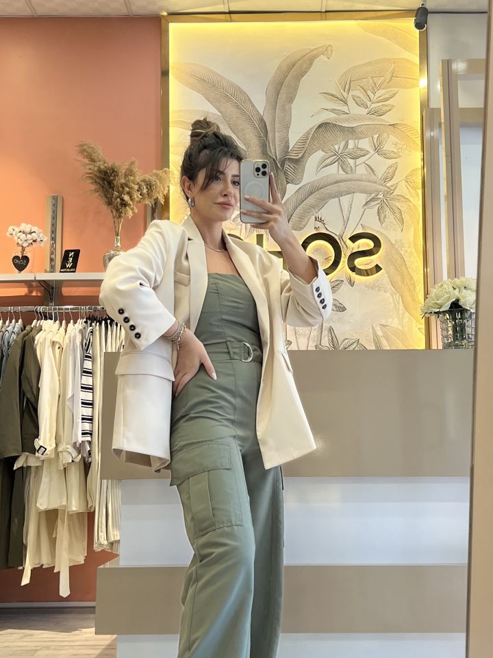 Krem Oversize Blazer Ceket