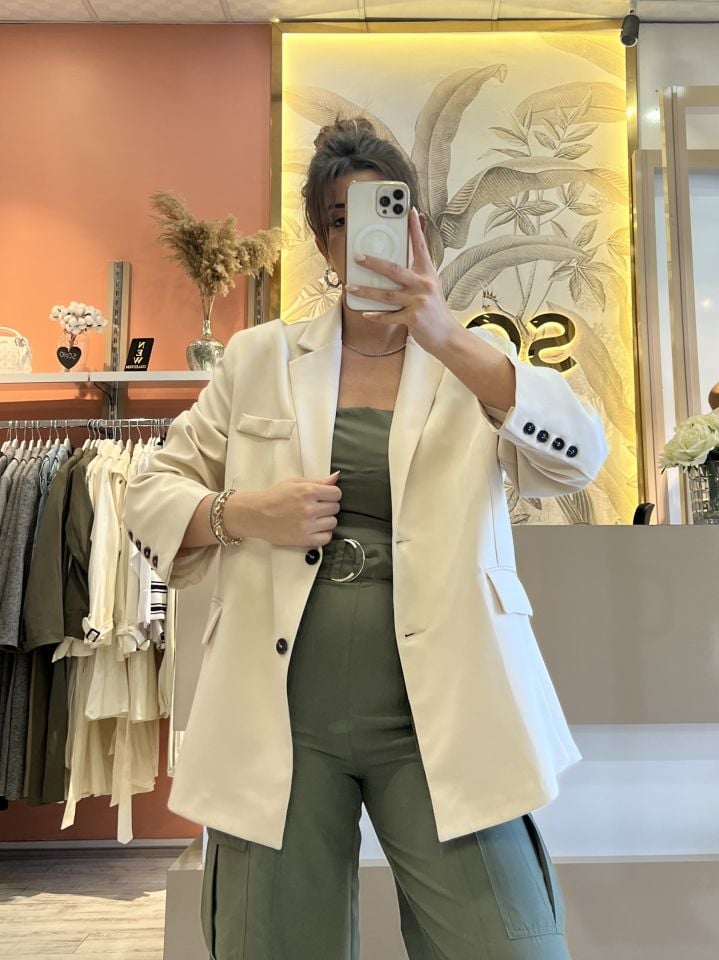 Krem Oversize Blazer Ceket