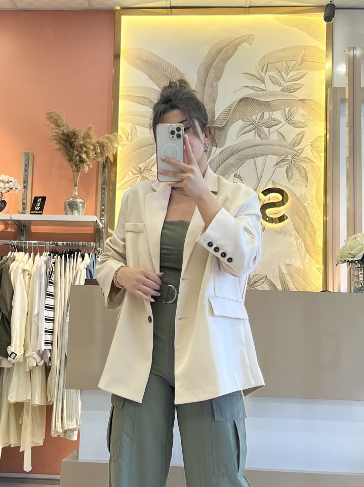 Krem Oversize Blazer Ceket