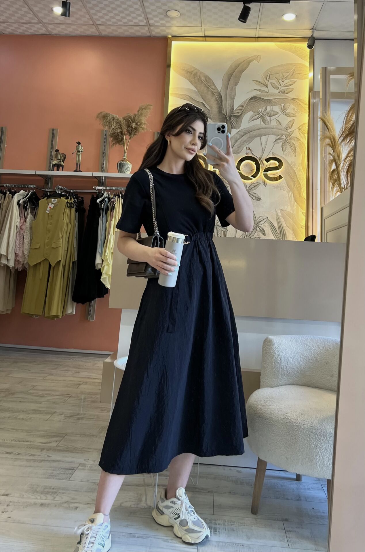 Paraşüt Kumaş Mix Kemerli Elbise
