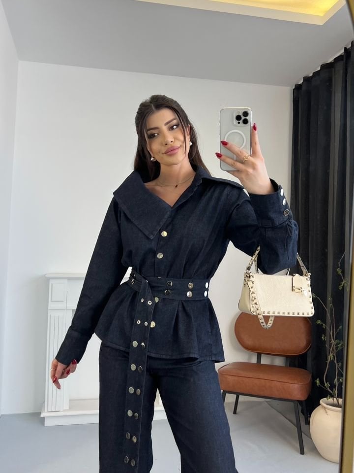 Kemerli Gömlek Pantolon Jean Takım M