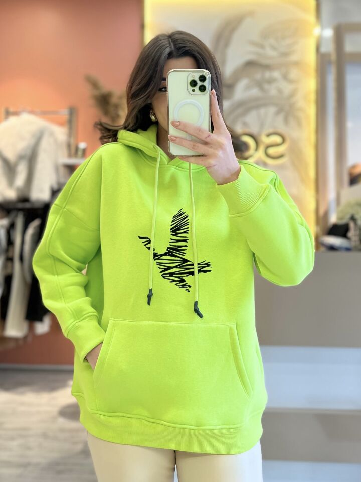 Neon Yeşil Kapüşonlu Legolu Sweatshirt