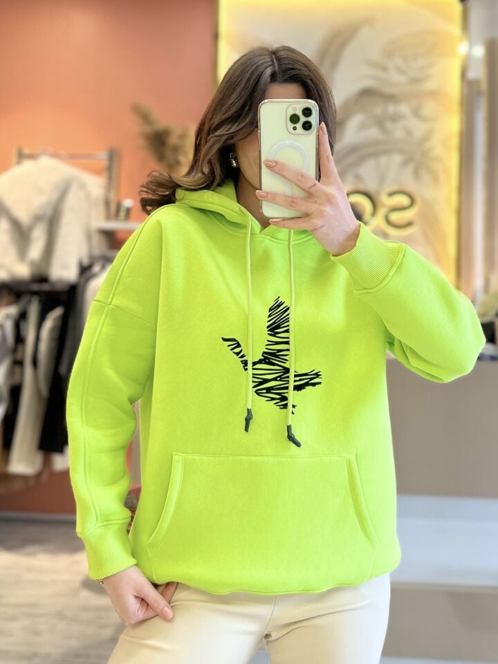 Neon Yeşil Kapüşonlu Legolu Sweatshirt