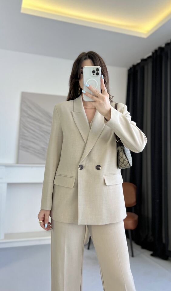 Premium Kruvaze Taş Blazer Ceket