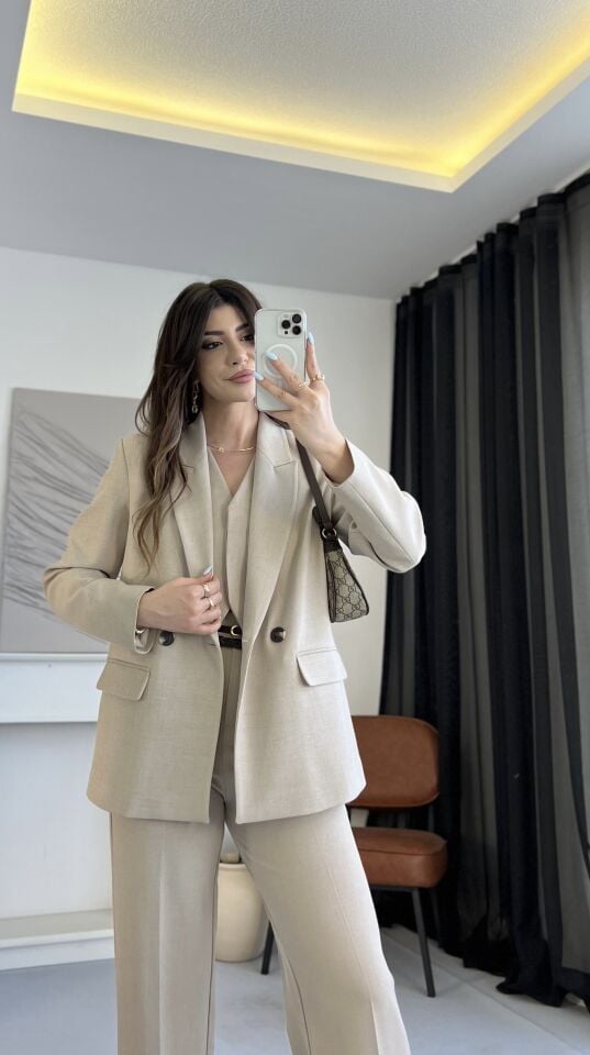 Premium Kruvaze Taş Blazer Ceket