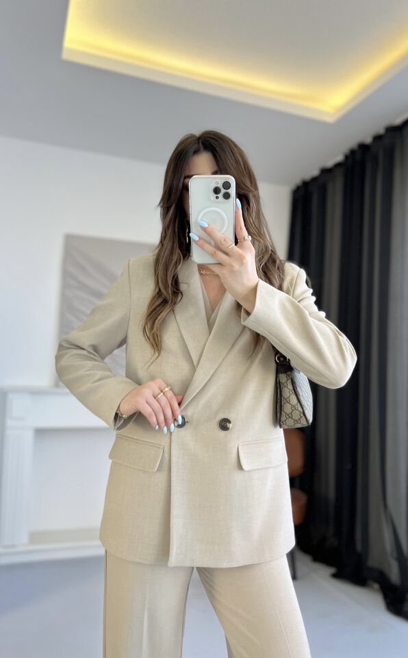 Premium Kruvaze Taş Blazer Ceket