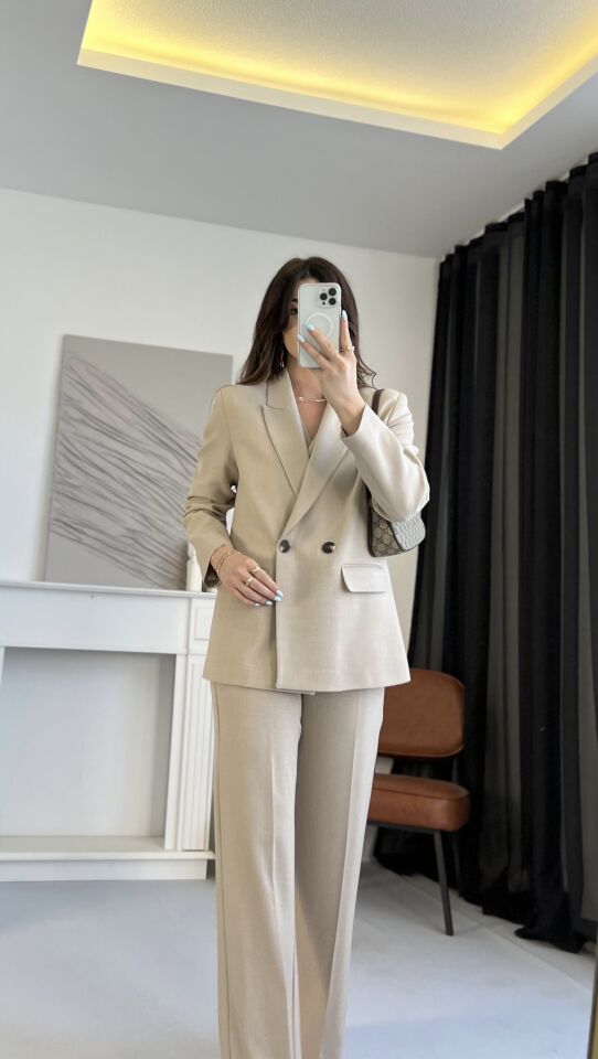 Premium Kruvaze Taş Blazer Ceket