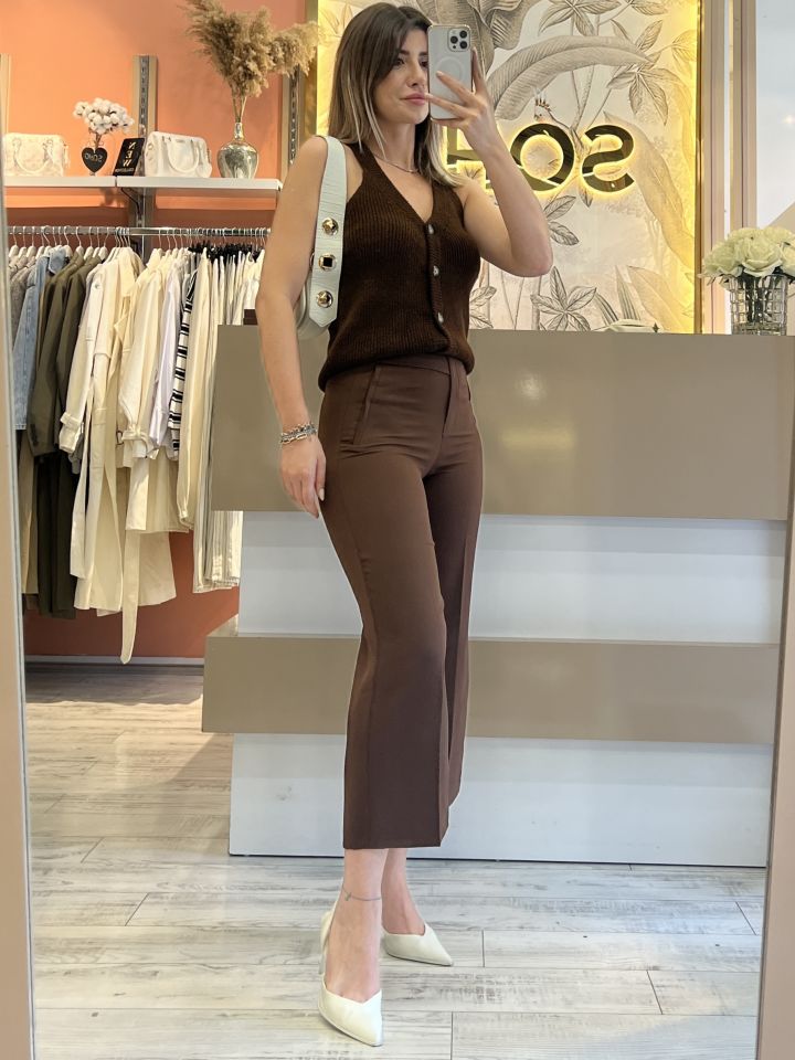 Düğme Detay Acı Kahve Pantolon
