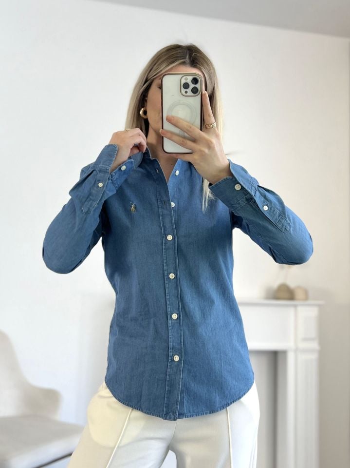 Mavi Ufak Nakış Detay Denim Gömlek