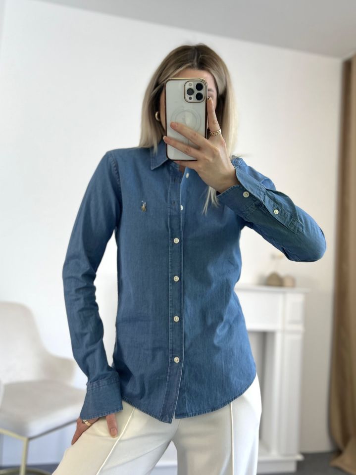 Mavi Ufak Nakış Detay Denim Gömlek
