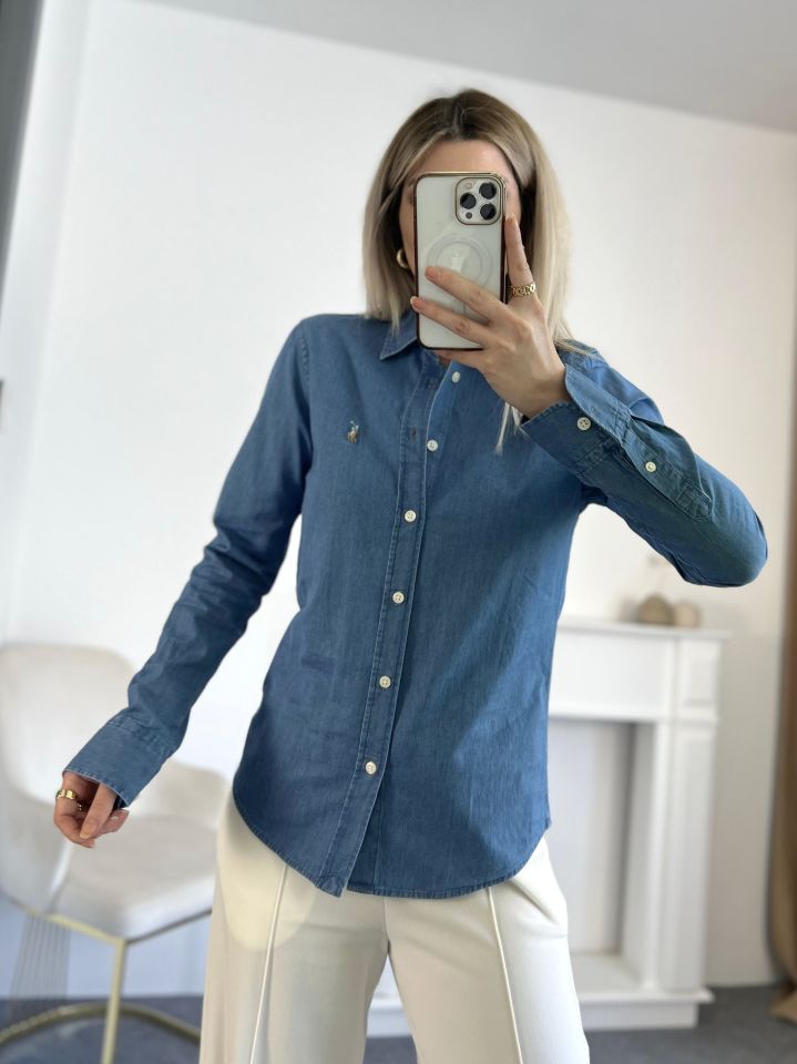 Mavi Ufak Nakış Detay Denim Gömlek