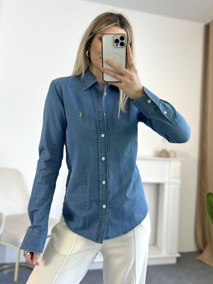 Mavi Ufak Nakış Detay Denim Gömlek