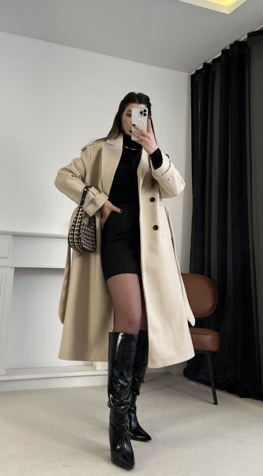 Krem Premium Kaşe Kaban