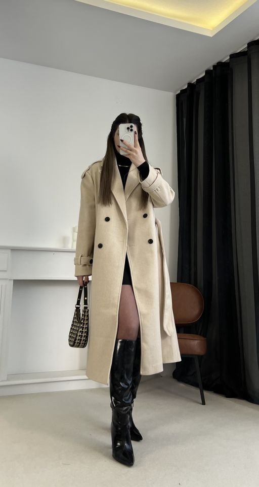 Krem Premium Kaşe Kaban