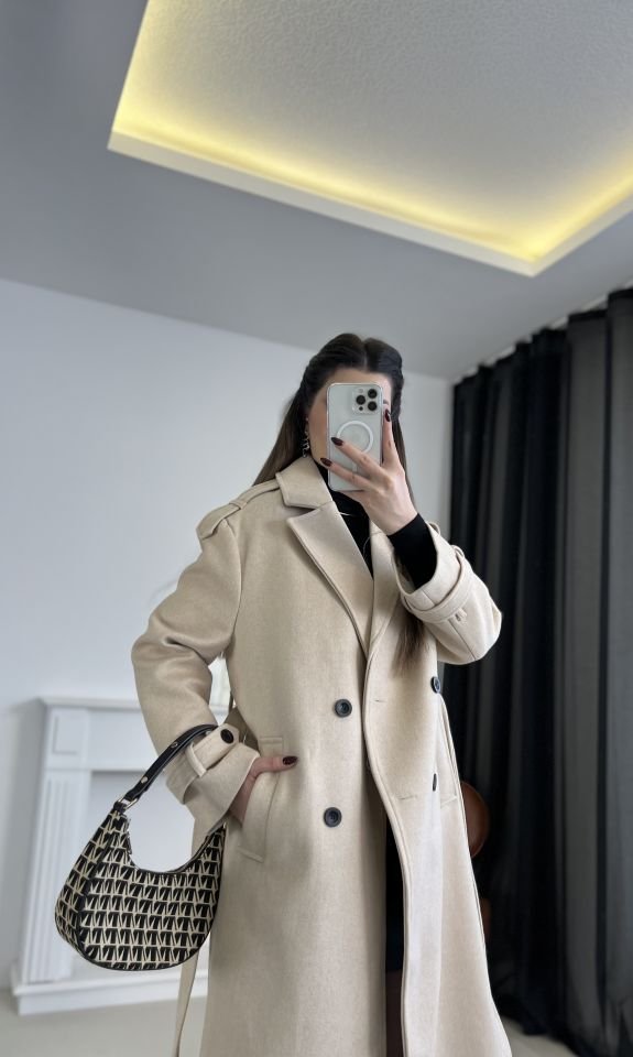Krem Premium Kaşe Kaban