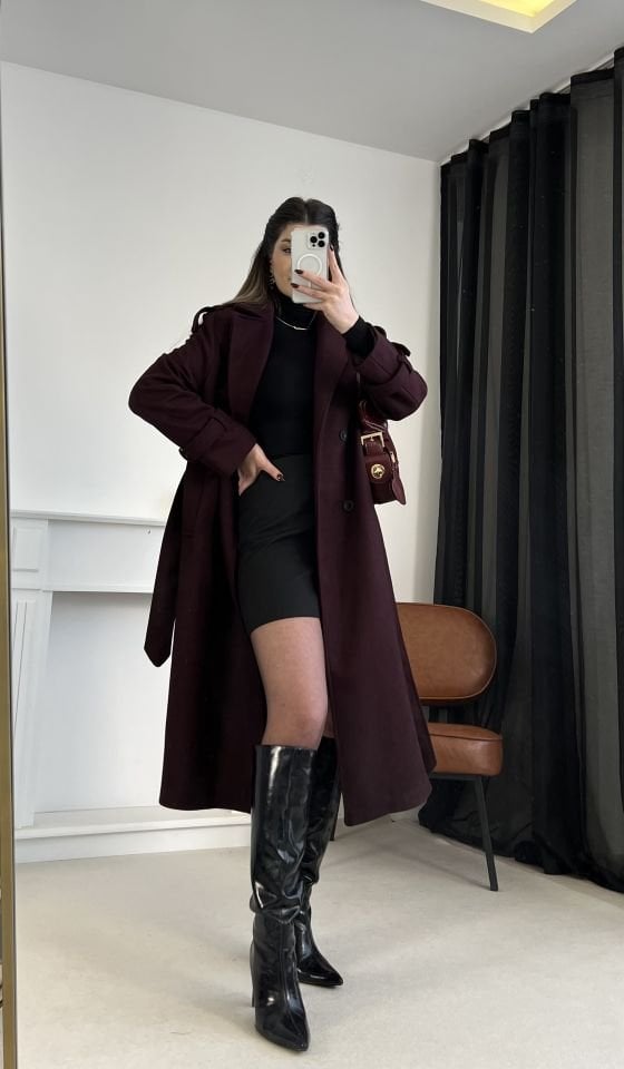 Bordo Premium Kaşe Kaban M
