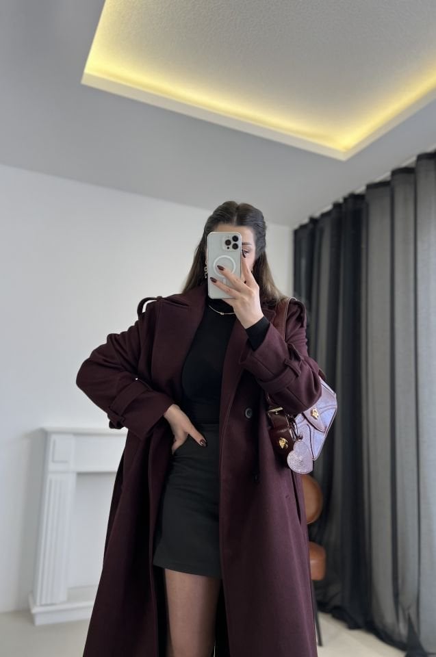 Bordo Premium Kaşe Kaban