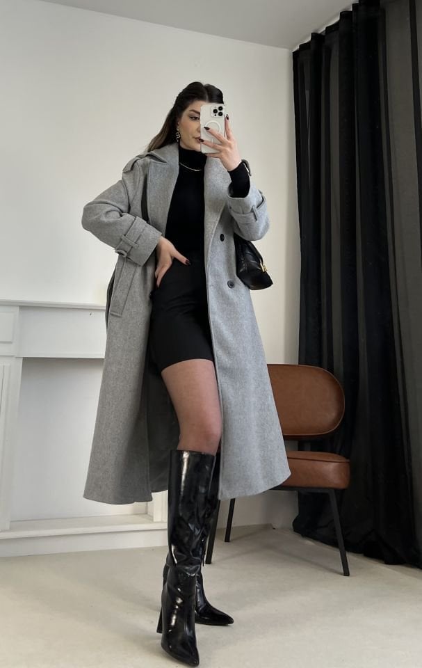 Gri Premium Kaşe Kaban S
