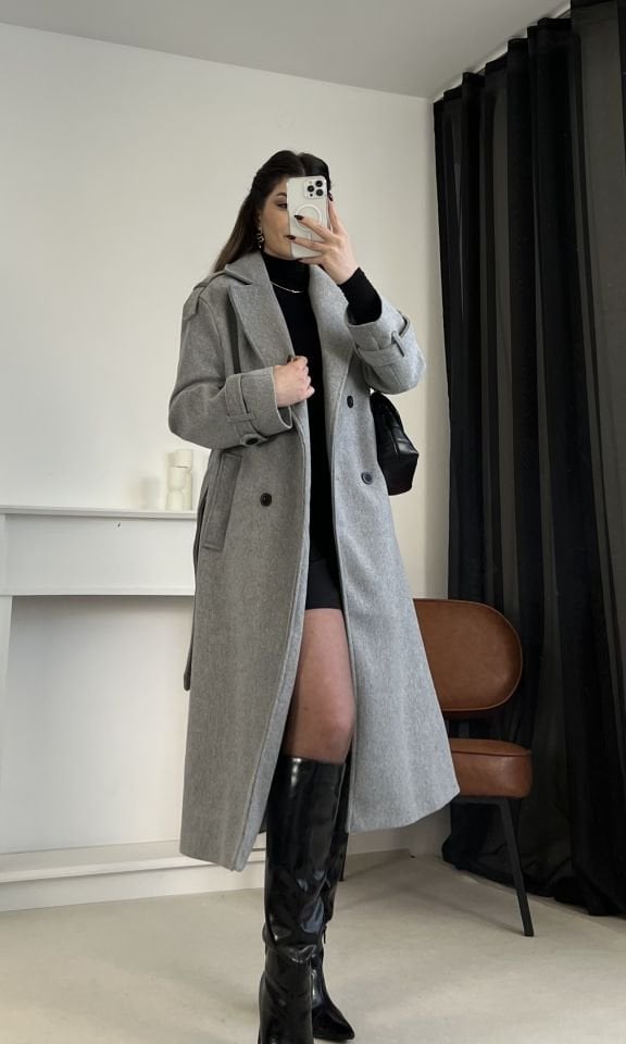 Gri Premium Kaşe Kaban S