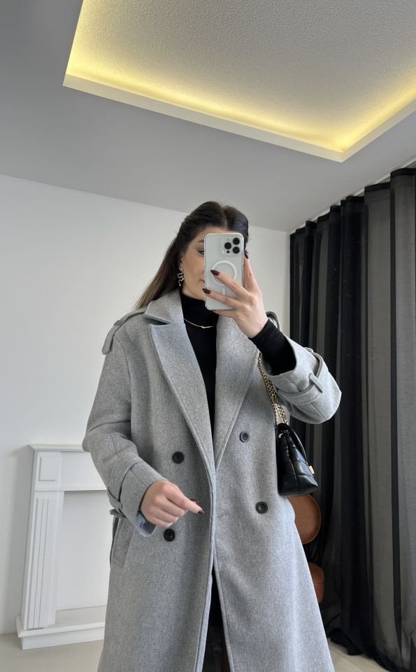 Gri Premium Kaşe Kaban S