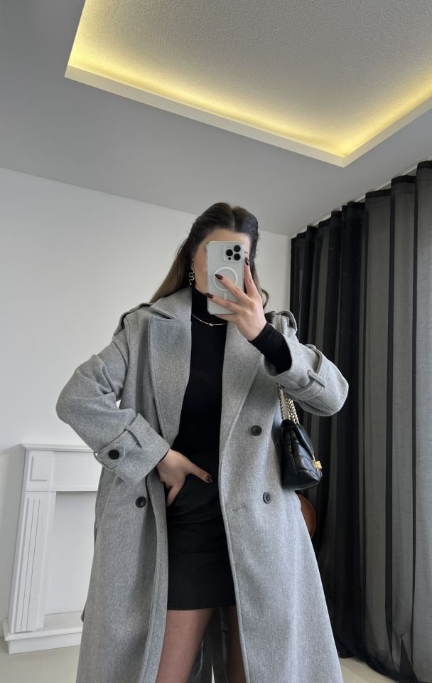 Gri Premium Kaşe Kaban S